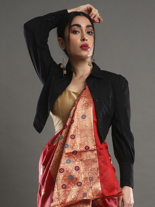 Red Silk Blend Bnarasi Silk Saree