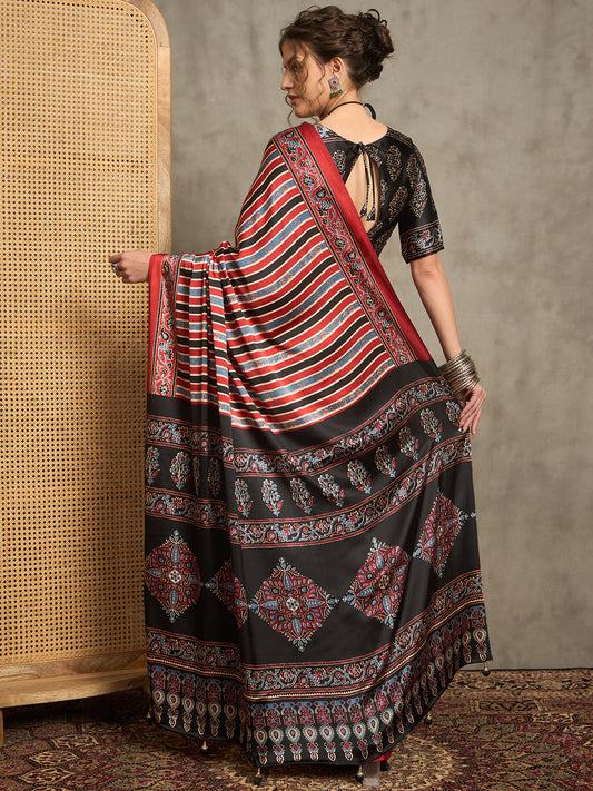 Multicolor Silk Blend Geometric Saree