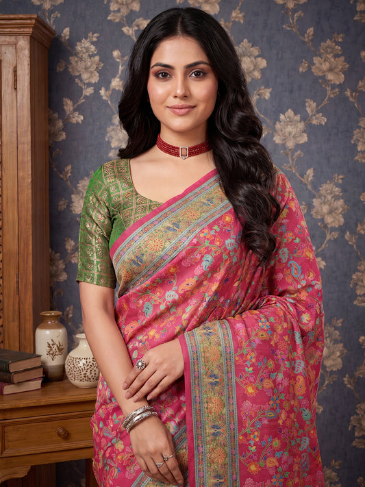 Rani Pink Paithani / Meenakari Woven Jacquard Silk Saree