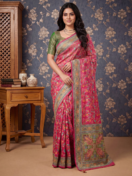 Rani Pink Paithani / Meenakari Woven Jacquard Silk Saree