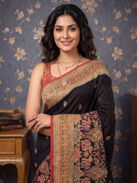 Black Paithani / Meenakari Woven Jacquard Viscose Saree