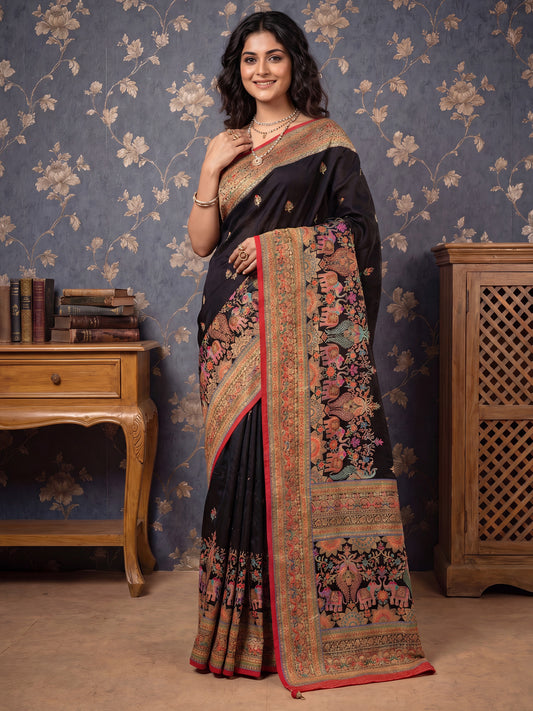 Black Paithani / Meenakari Woven Jacquard Viscose Saree