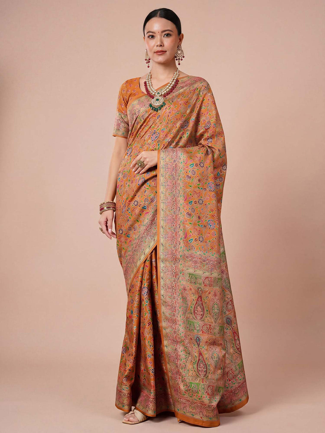floral print saree
orange colour saree collection
kalamkari saree collection
