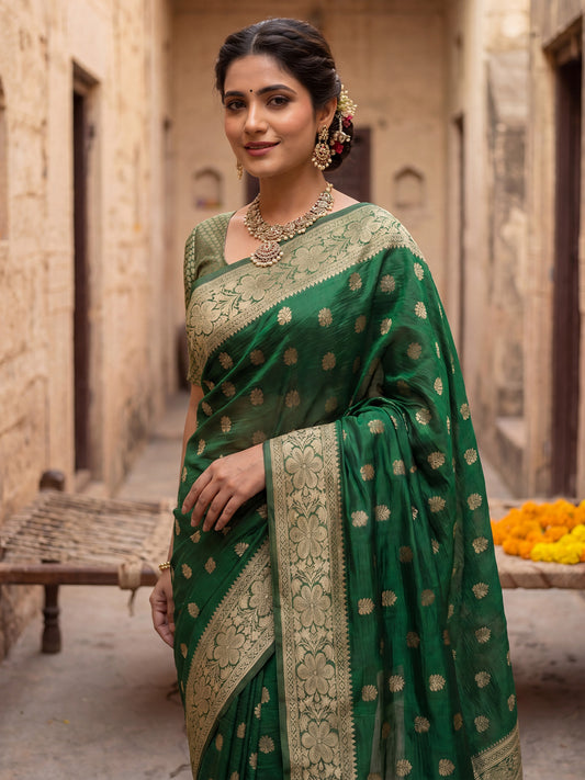 Regal Forest Green Banarasi Silk Saree