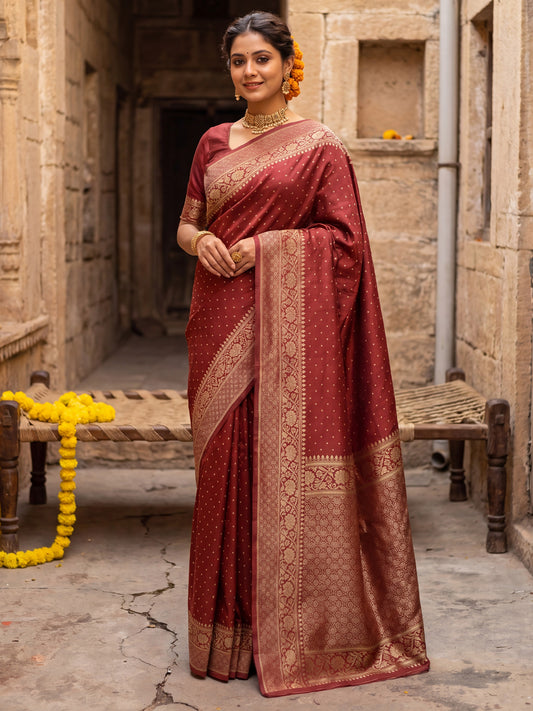 Regal Brick Red Banarasi Silk Saree