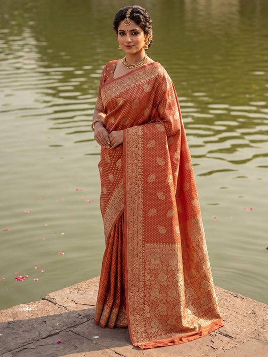 Rust Terracotta Banarasi Silk Saree