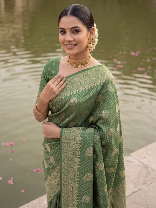Sage Green Banarasi Silk Saree