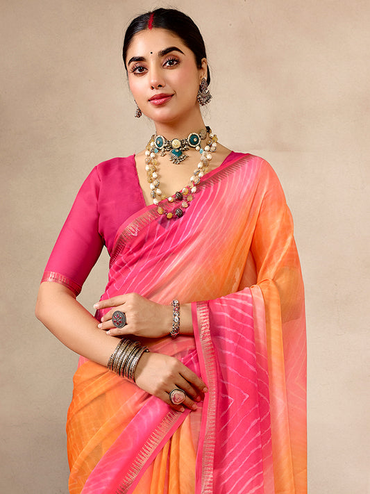 Yellow Pink Georgette Saree