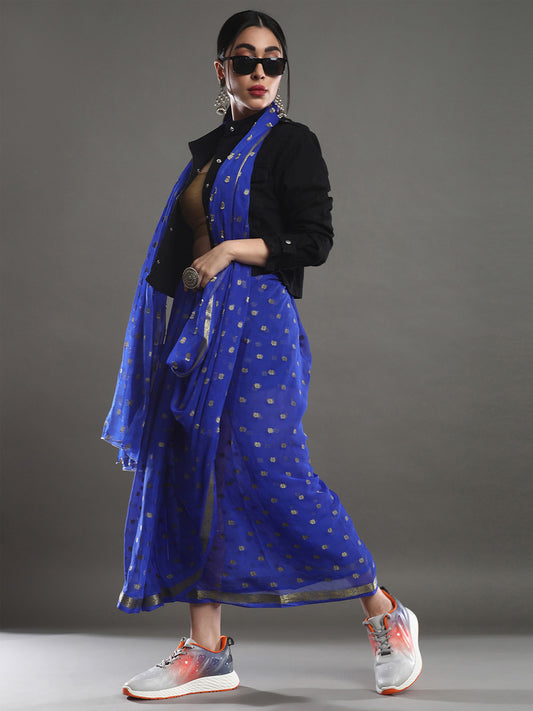 Royal Blue Woven Zari Butti Saree