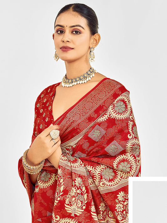 Red Banarasi Silk Saree with Gold Zari Weave