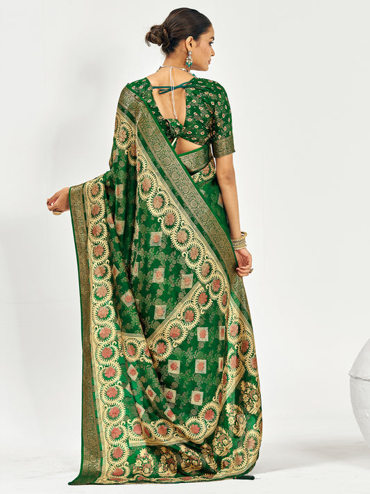 Emerald Green Banarasi Silk Saree with Gold Zari Weave