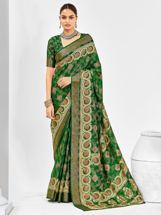 Emerald Green Banarasi Silk Saree with Gold Zari Weave