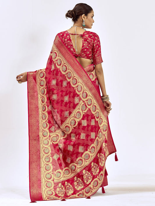 Crimson Banarasi Silk Saree with Zari Weave