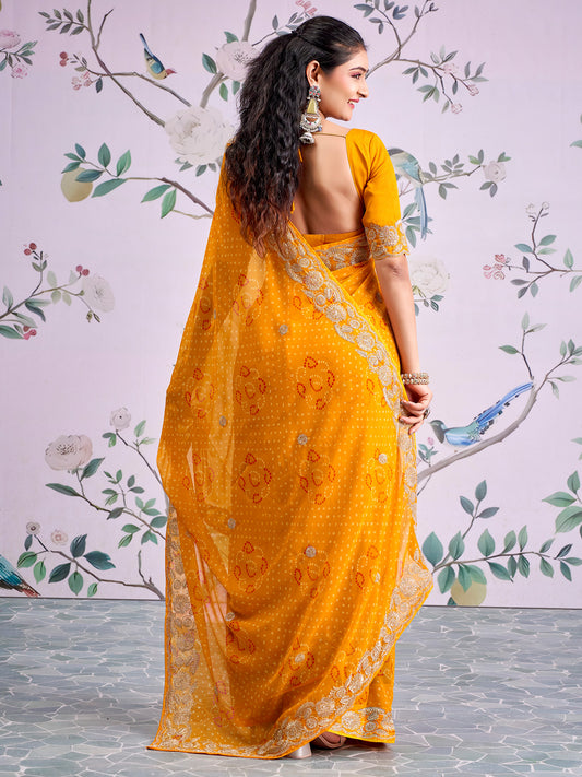 Amber Yellow Bandhani Saree