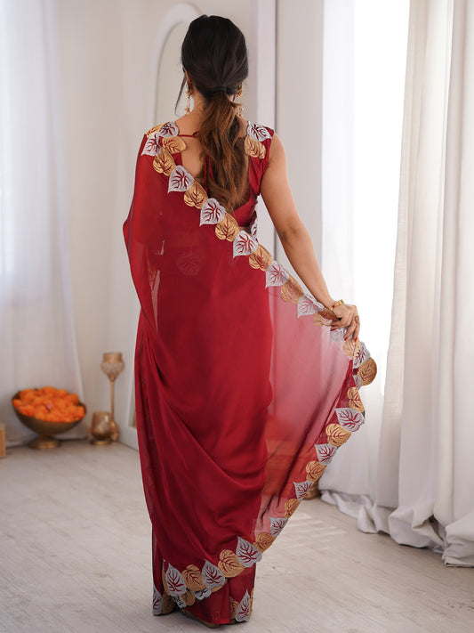 Maroon Georgette Embroidered Designer Saree
