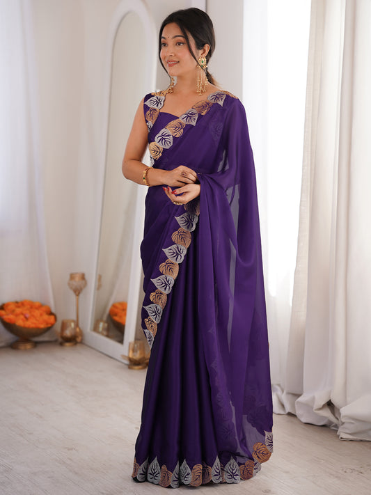 Purple Georgette Cutwork Saree