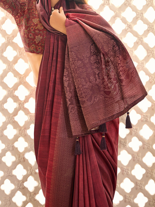 Pink Zari Woven Silk Blend Saree with Floral Butti