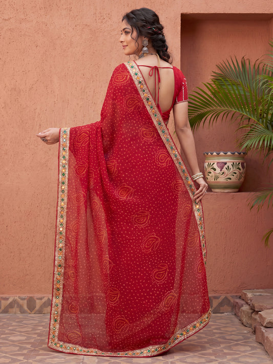 Red Georgette Silk Blend Saree
