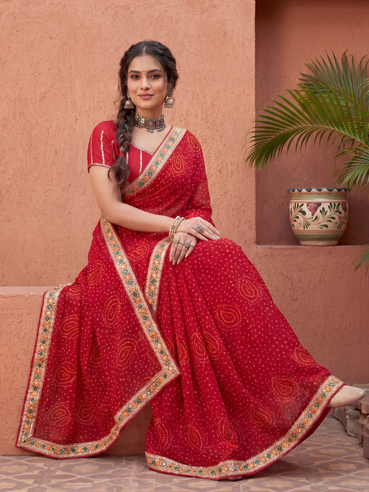 Red Georgette Silk Blend Saree