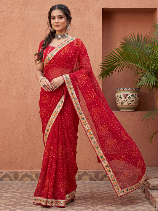 Red Georgette Silk Blend Saree