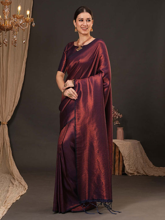 Deep Wine Banarasi Silk Saree