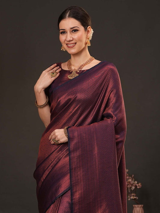 Deep Wine Banarasi Silk Saree