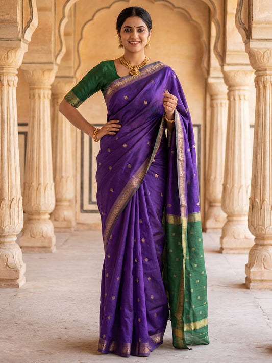 Purple Chiffon Maheshwari Silk Saree