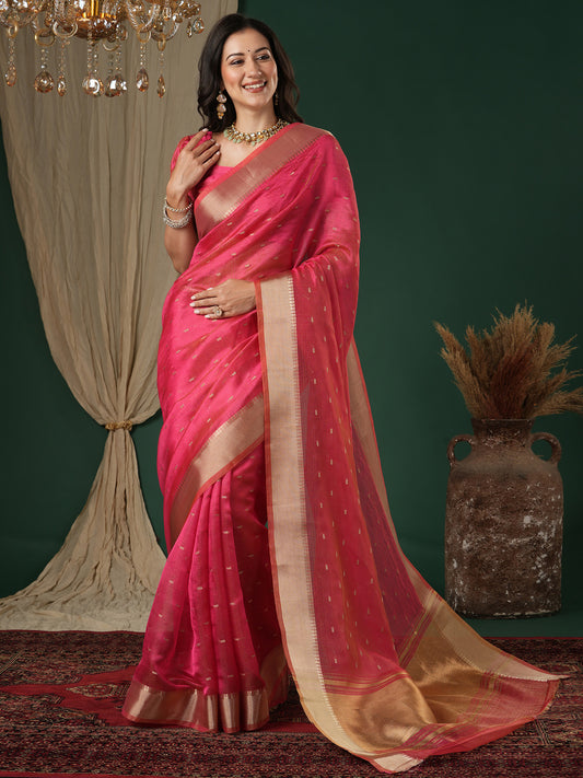 Vibrant Magenta Pink Katan Silk Saree