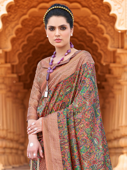 Multi-color Patola Silk Banarasi Zari Border Saree