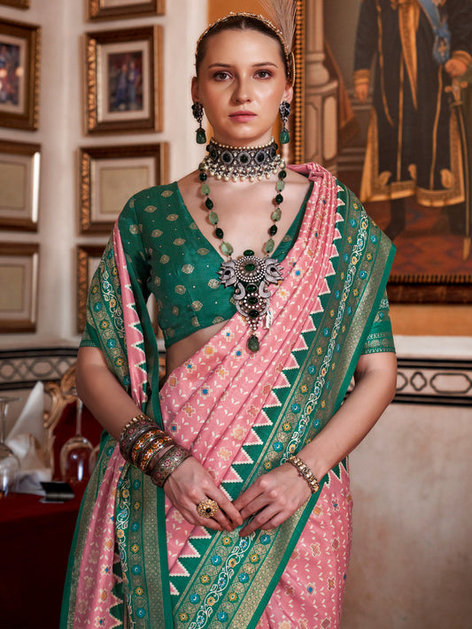 Silk Blend Heritage Banarasi Style Patola Print Matching Blouse