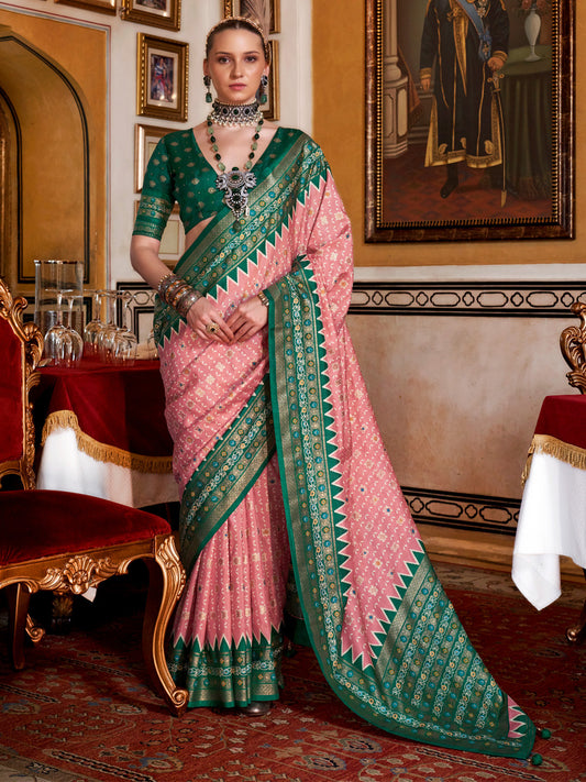 Silk Blend Heritage Banarasi Style Patola Print Matching Blouse