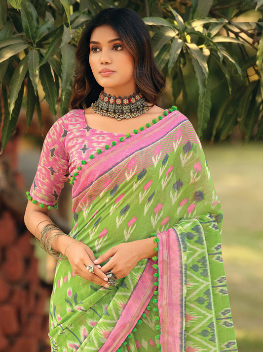 Light Green Ikkat Printed Saree