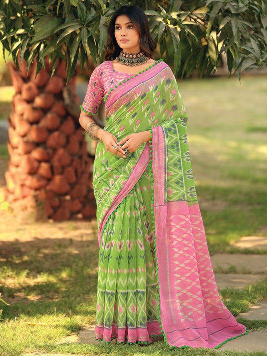 Light Green Ikkat Printed Saree