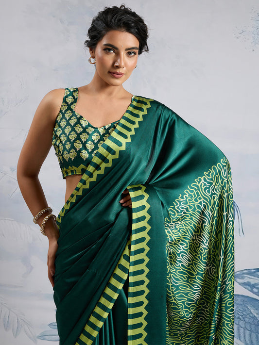 Emerald Green Satin Saree