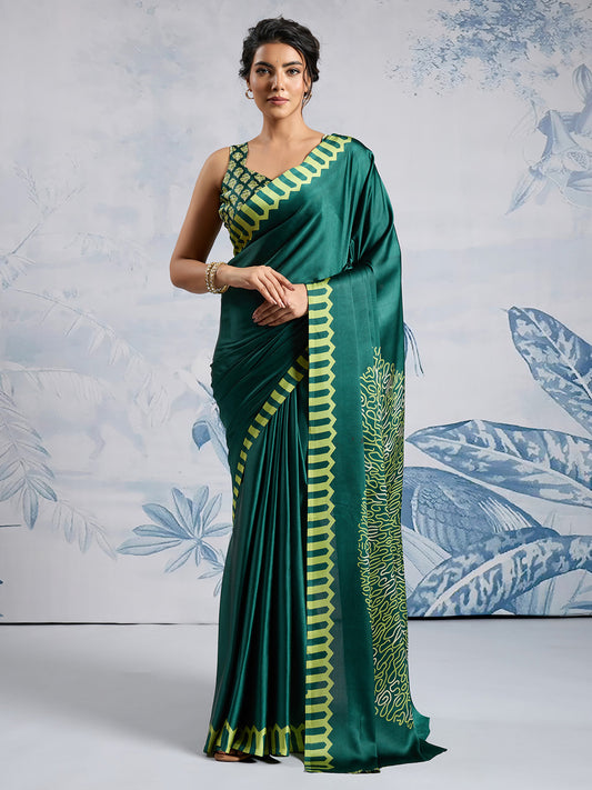 Emerald Green Satin Saree