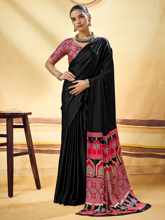 Black Solid  Satin  Saree