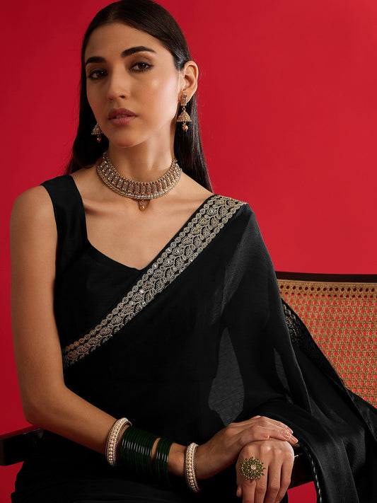 Black Georgette Embroidered Saree