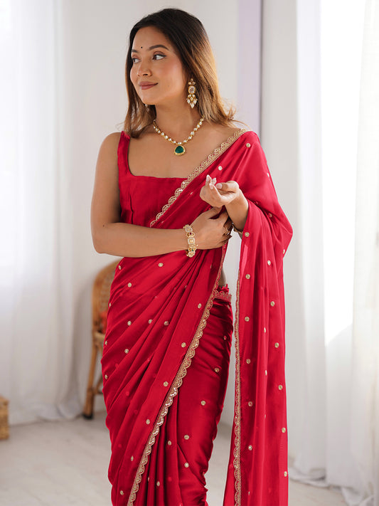 Red Georgette Saree with Gold Embroidery