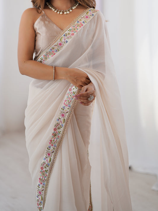 White Georgette Party Wear Saree