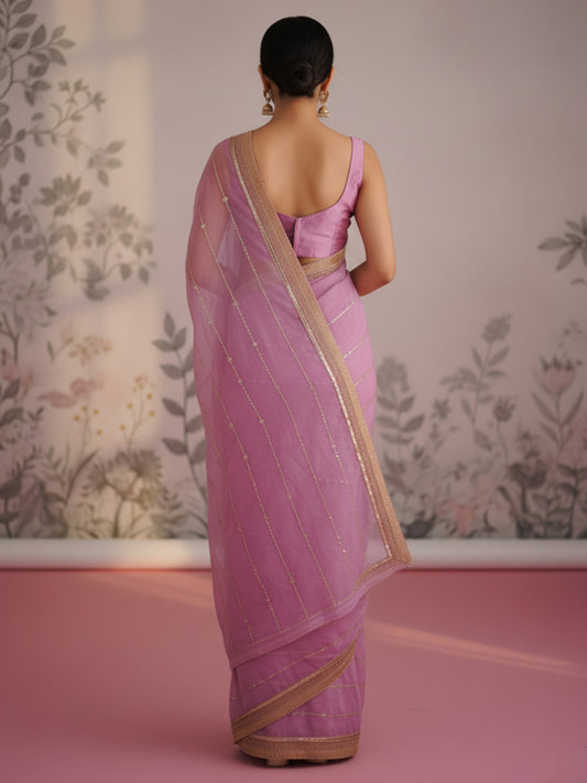 Lavender Organza Sequin Saree with Blouse