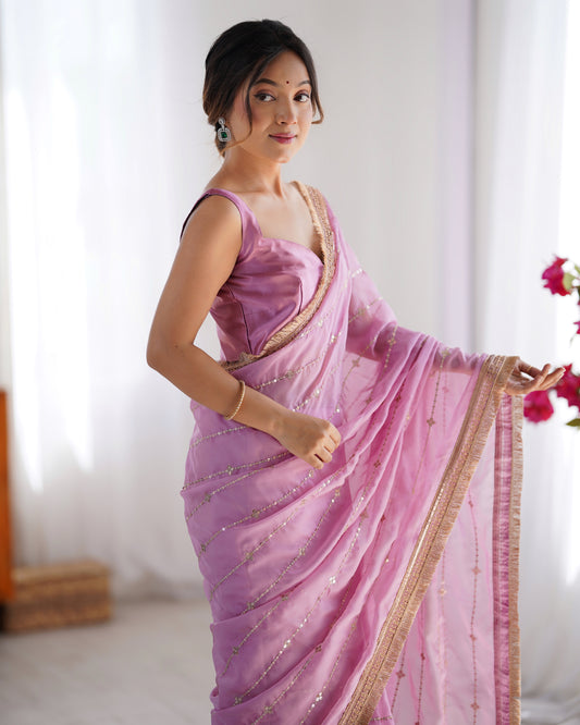 Lavender Organza Sequin Saree