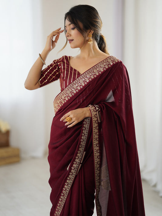 Maroon Georgette Saree with Palm Tree Appliqué
