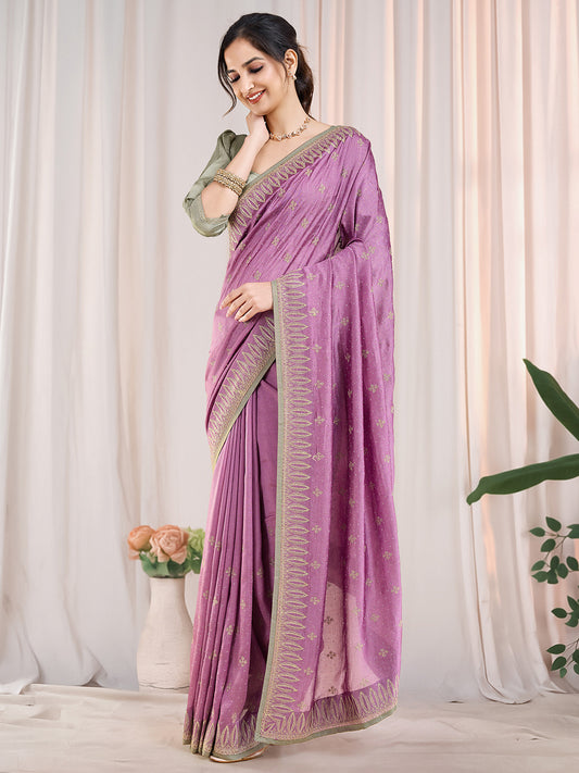 Silk Blend Sequin Work Traditional Border Saree