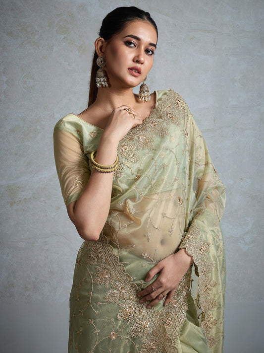 Heritage Sage Green Silk Blend Saree