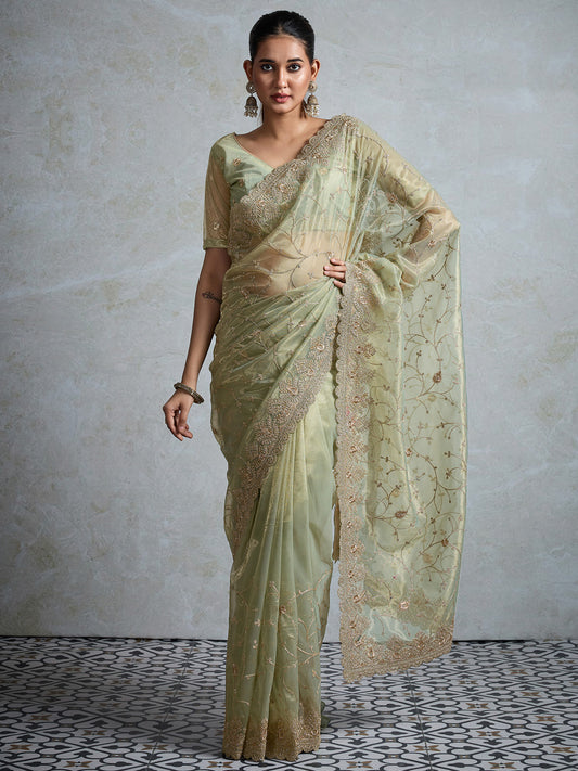 Heritage Sage Green Silk Blend Saree