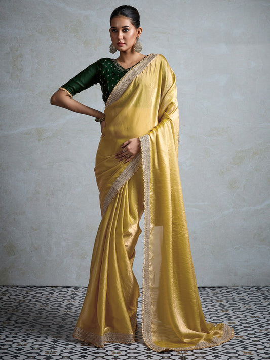 Silk Blend Sequin Embroidered Border Modern Aesthetic Saree