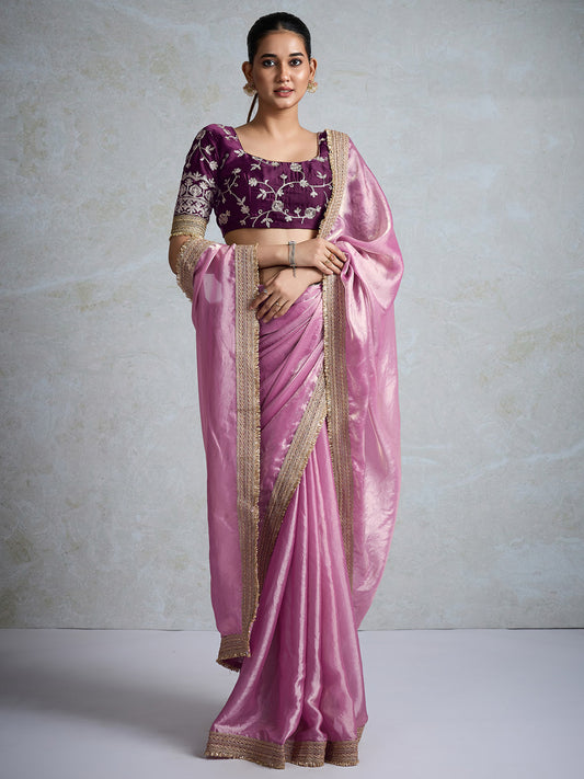 Elegant Dusty Lavender Silk Blend Saree