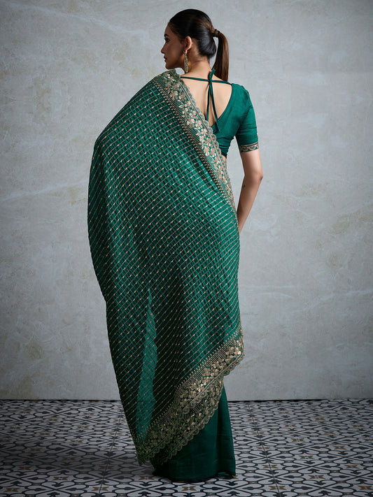 Emerald Green Silk Blend Embroidered Saree