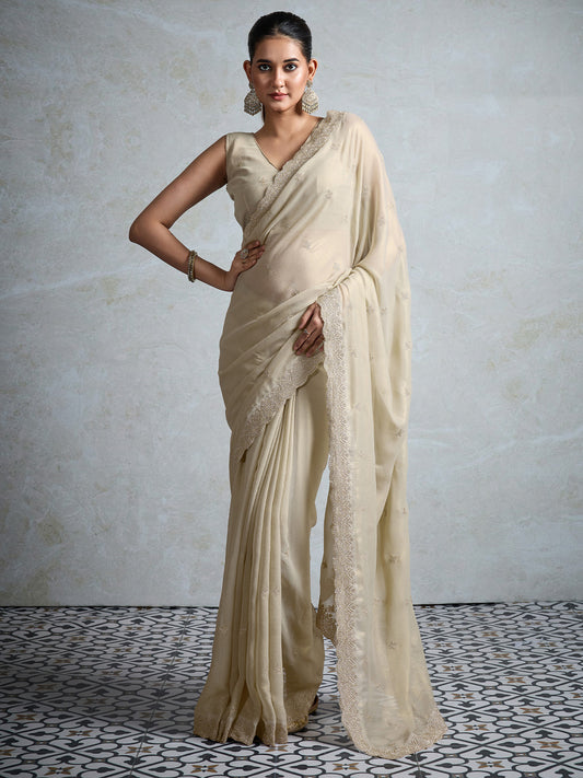 Heritage Off-White Polyester Saree