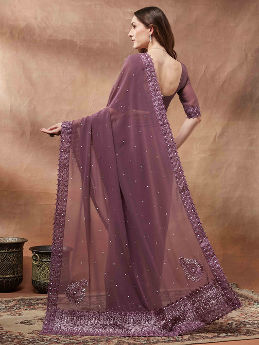 Georgette Sequence  Thread Silk Blend Saree